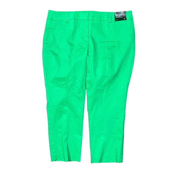 NY&Co Kelly Green Sateen 7th Avenue Crop Straight Leg Chino Pants Size 14 New - Picture 2 of 8